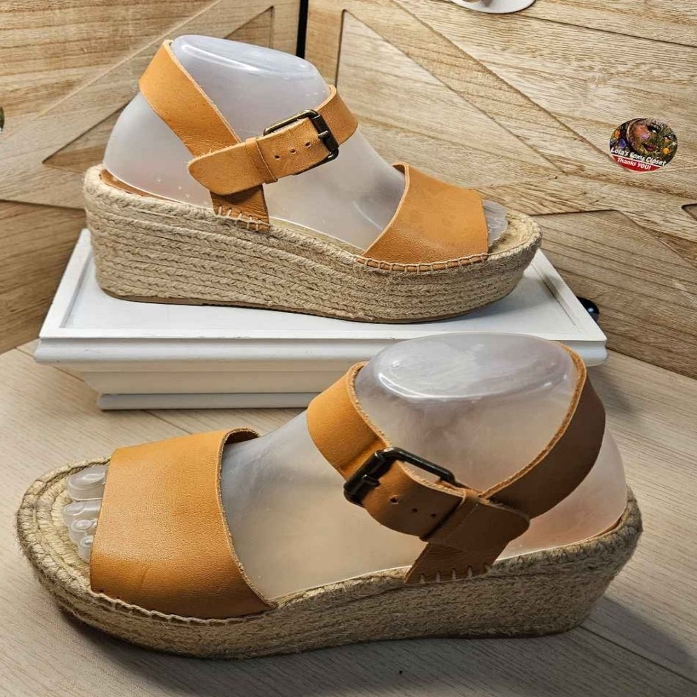 Soludos Minorca Sz 8 Platform Wedge‎ Espadrille Sandals Tan Leather Boho #572